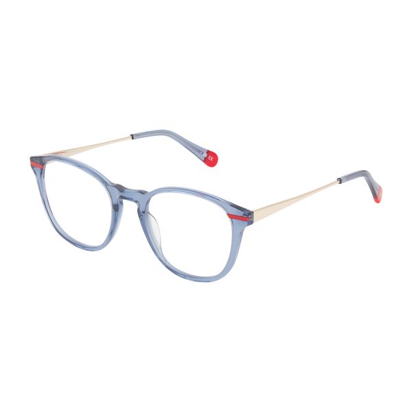 Armação de Óculos de Grau Dii Collection, modelo 5512, cor Azul Translúcido com Vermelho, tamanho 54