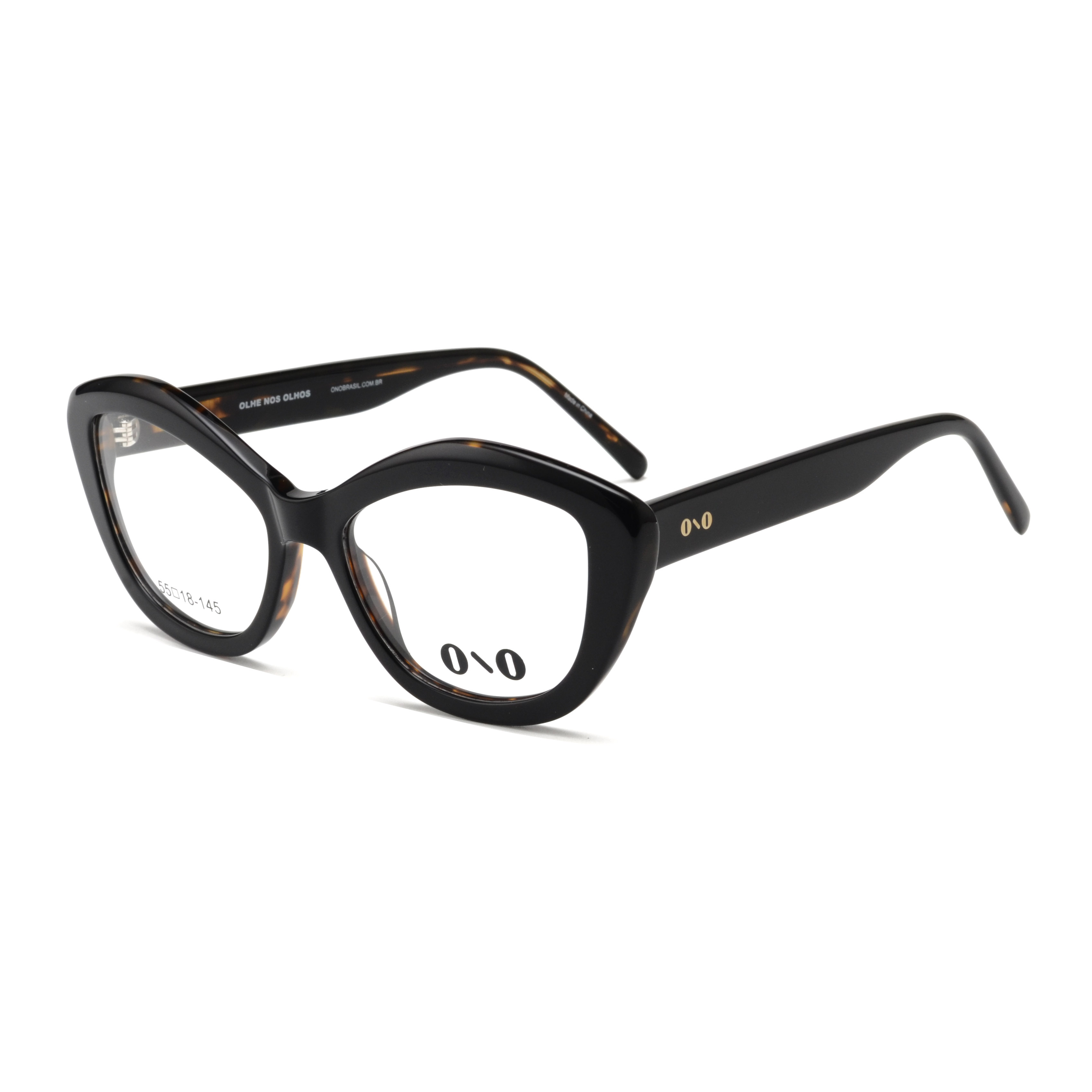 Armação de Óculos de Grau Ono, modelo ON0013, cor Preto com Tortoise, tamanho 55