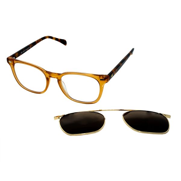 Armação de Óculos de Grau com Clip On Unissex Dii Collection Quadrado 1 7022 Cor Pêssego com Dourado e Demi Marrom Pêssego/Demi Marrom
