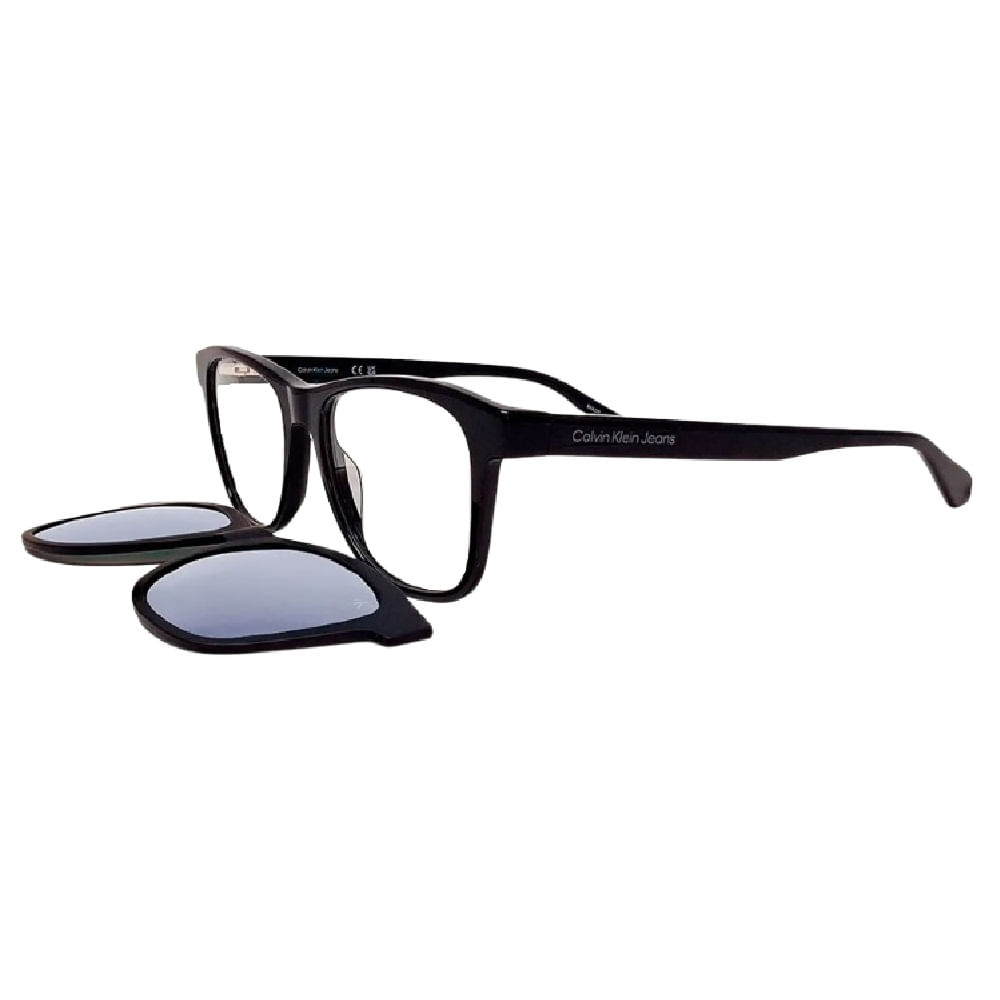 Armação de Óculos de Grau com Clipon Unissex Calvin Klein Jeans Retangular CKJ23643 Cor Preto