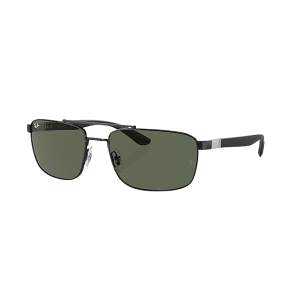 Óculos de Sol Unissex Ray-Ban Retangular RB3737 002 Cor Preto/Verde Escuro Óculos de Sol Masculino Ray-Ban RB3737 cor 002