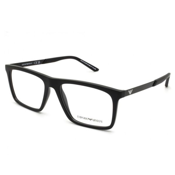 Armação de Óculos de Grau Masculino Emporio Armani Retangular EA3253 5001 Cor Preto Fosco