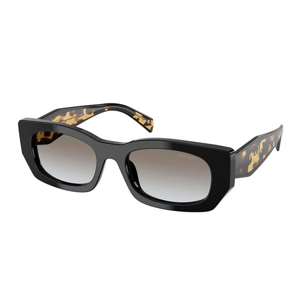 Óculos de Sol Feminino Prada Retangular PR B05S Cor Preto e Tartaruga Amarelo Óculos de Sol Feminino Prada Retangular PR B05S 3890A7 Cor Preto