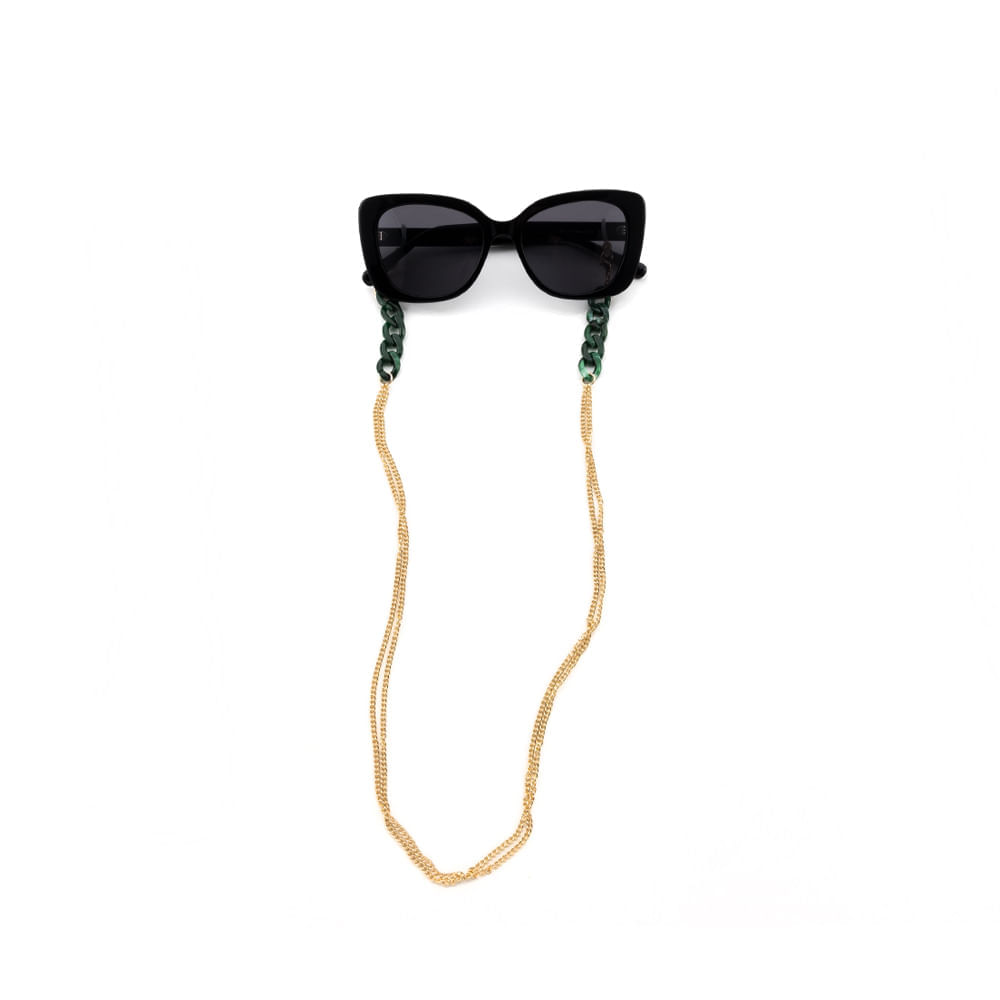 Corrente para Óculos Dii Collection Cor Verde Escuro com Dourado