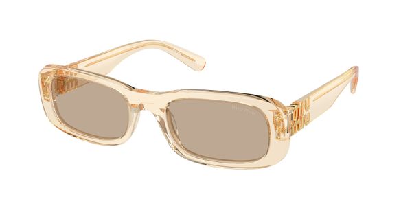 Óculos de Sol Feminino Miu Miu Retangular MU 08ZS Cor Marrom Areia Transparente