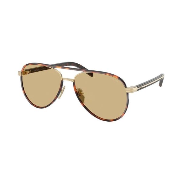 Óculos de Sol Unissex Prada Retangular PR B57S Cor Tartaruga e Dourado