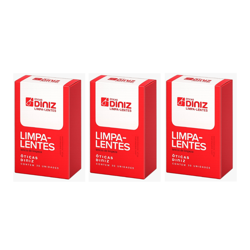 Kit com 3 Lenços de Limpeza Óticas Diniz para Óculos e Telas com 30 Unidades