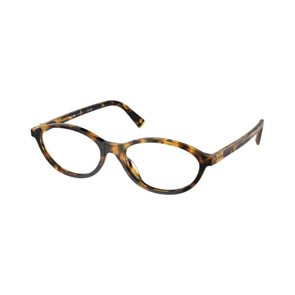 Kit Óculos de Grau Feminino Miu Miu Oval MU 09XV Tartaruga Amarelo 54 com Lente Filtro Azul