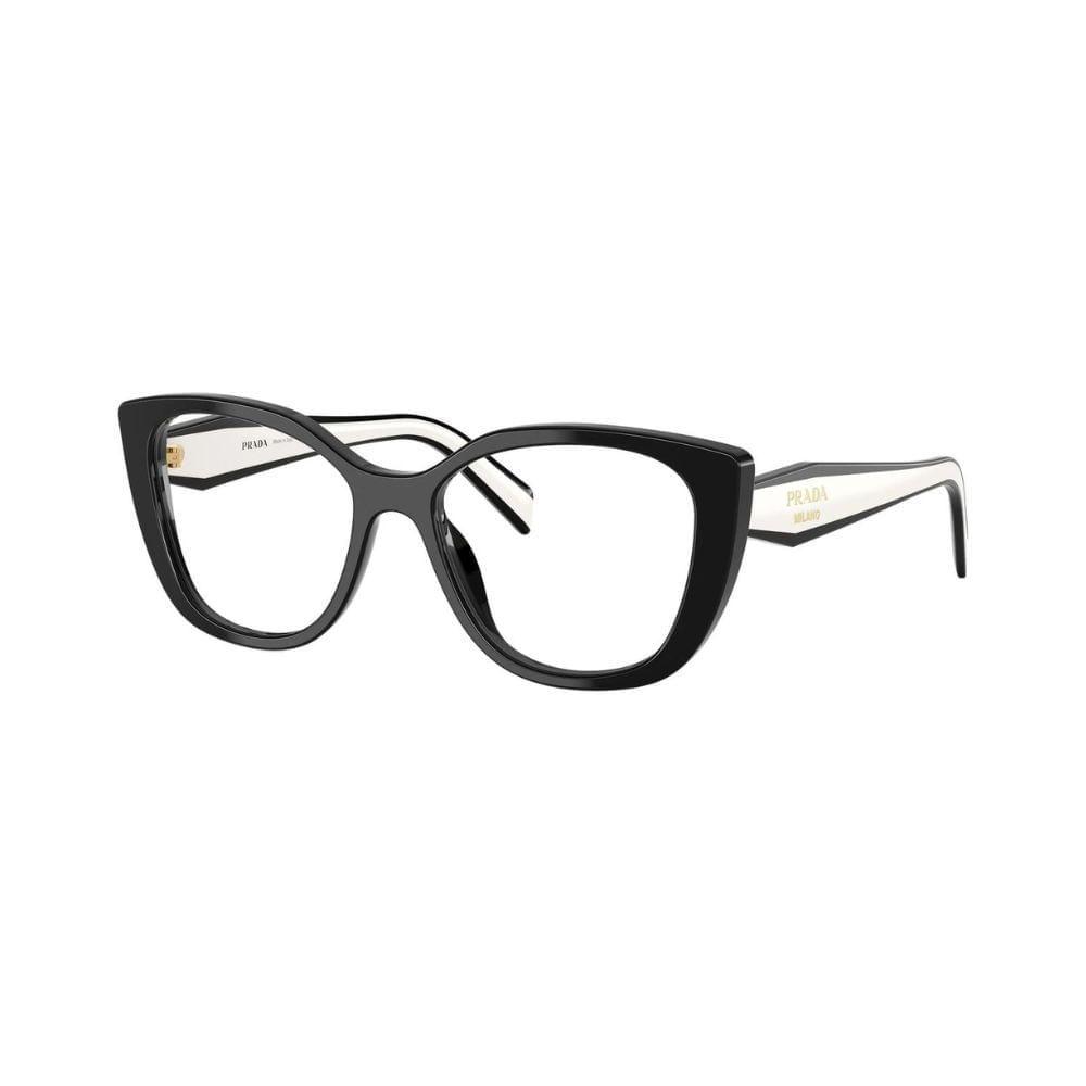 Kit Óculos de Grau Feminino Prada Gatinho PR B04V Cor Preto com Lente Filtro Azul