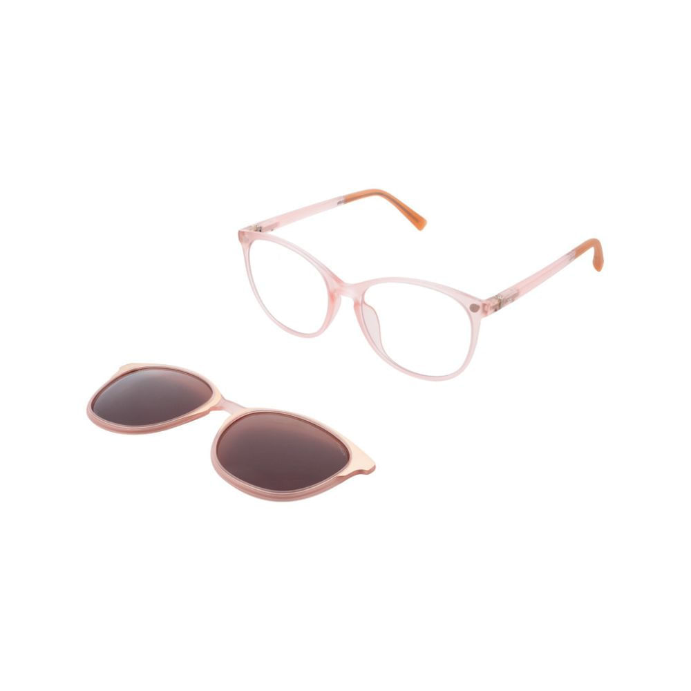 Kit Óculos de Grau Feminino Hit Quadrado 2037 com Clip On Cor Rosa com Lente Filtro Azul