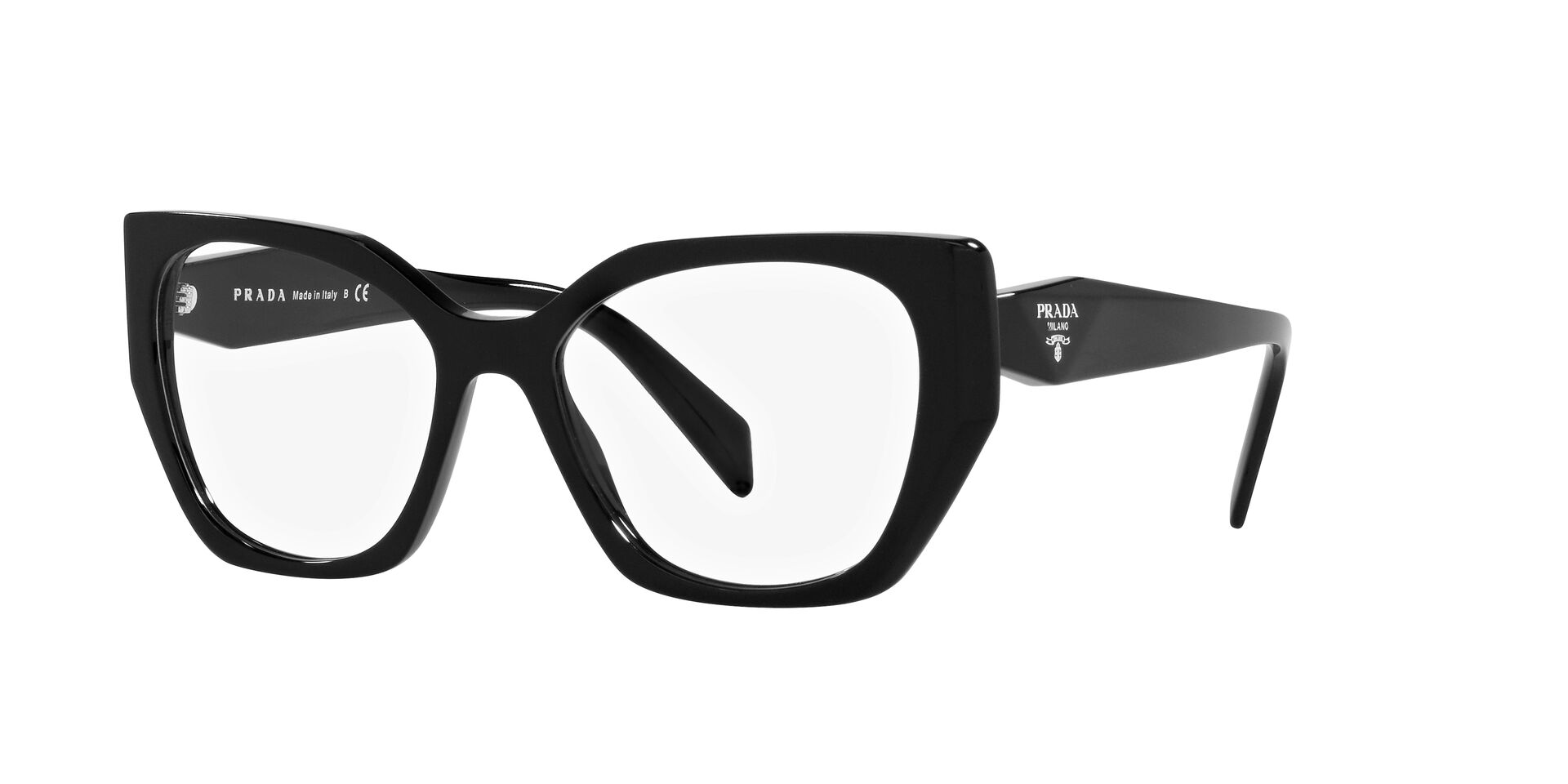 Kit Óculos de Grau Feminino Prada Gatinho PR 18WV Cor Preto com Lente Filtro Azul