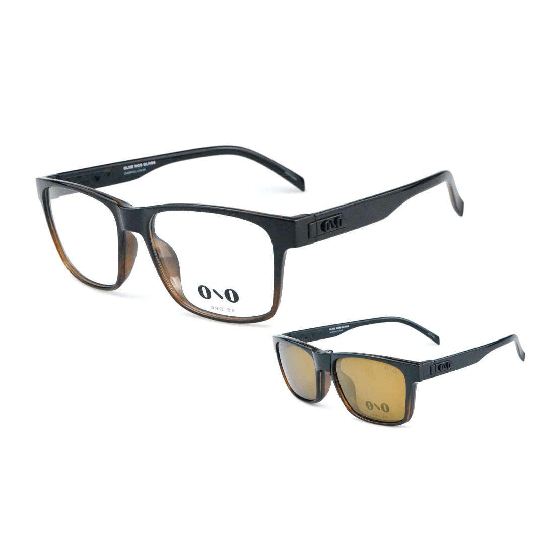 Óculos Clipon Ono, Meaípe, modelo ON0031CP, cor preto com marrom, tamanho 56