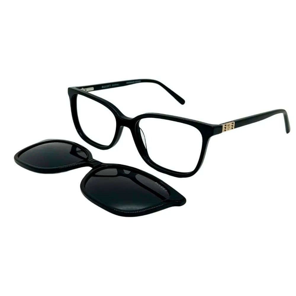Armação de Óculos de Grau com Clipon Feminina Bulget Quadrado BG6434 D01 Preto Brilho