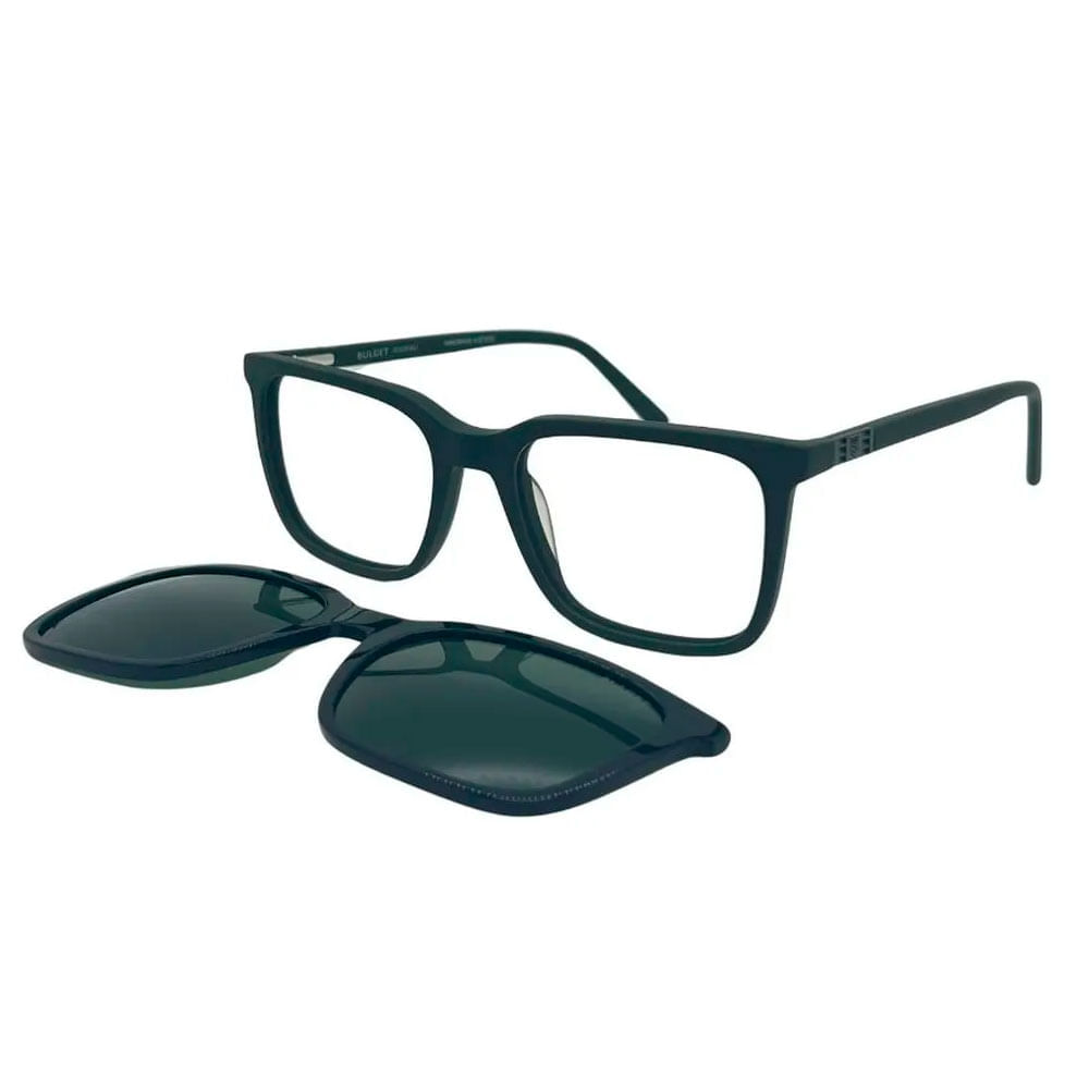Armação de Óculos de Grau com Clipon Masculino Bulget Quadrado BG6438M Cor Verde Fosco