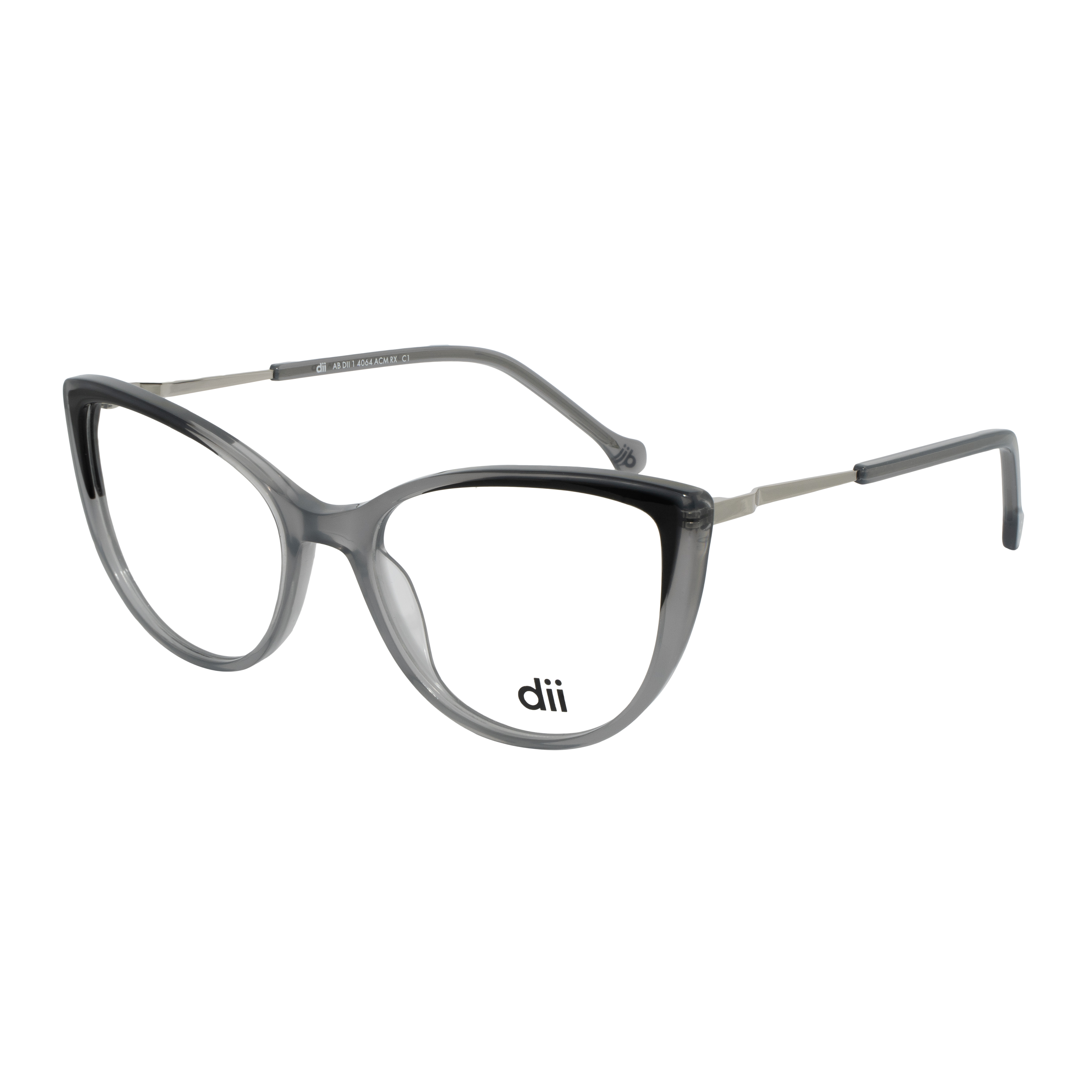 Armação para Óculos de Grau Feminino Dii Collection 4064 Cinza Cristal com Preto e Prata Armação para Óculos de Grau Feminino Dii Collection 4064 Cin