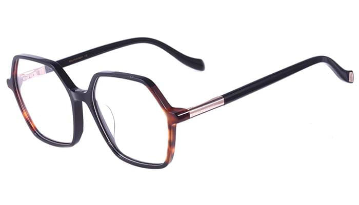 Armação de Óculos de Grau Feminina Hickmann HI60009 Hexagonal Preto Mesclado