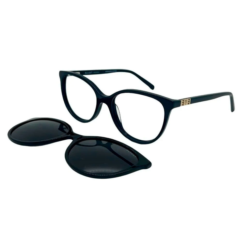 Armação de Óculos de Grau com Clipon Feminina Bulget Retrô BG6436 D01 Cor Azul Brilho Armação de Óculos de Grau com Clipon Feminina Bulget Retrô BG6436 D01 Cor A