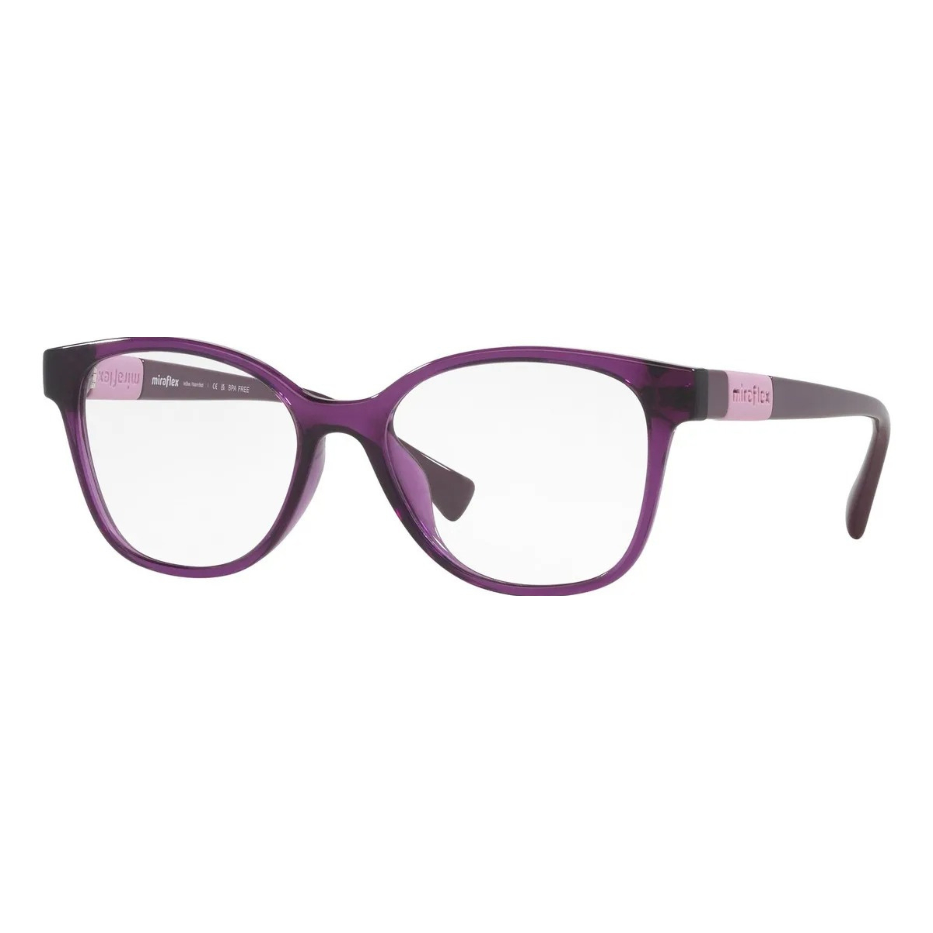 Armação de Óculos de Grau Infantil Gatinho Miraflex Mf4022 Roxo Translúcido