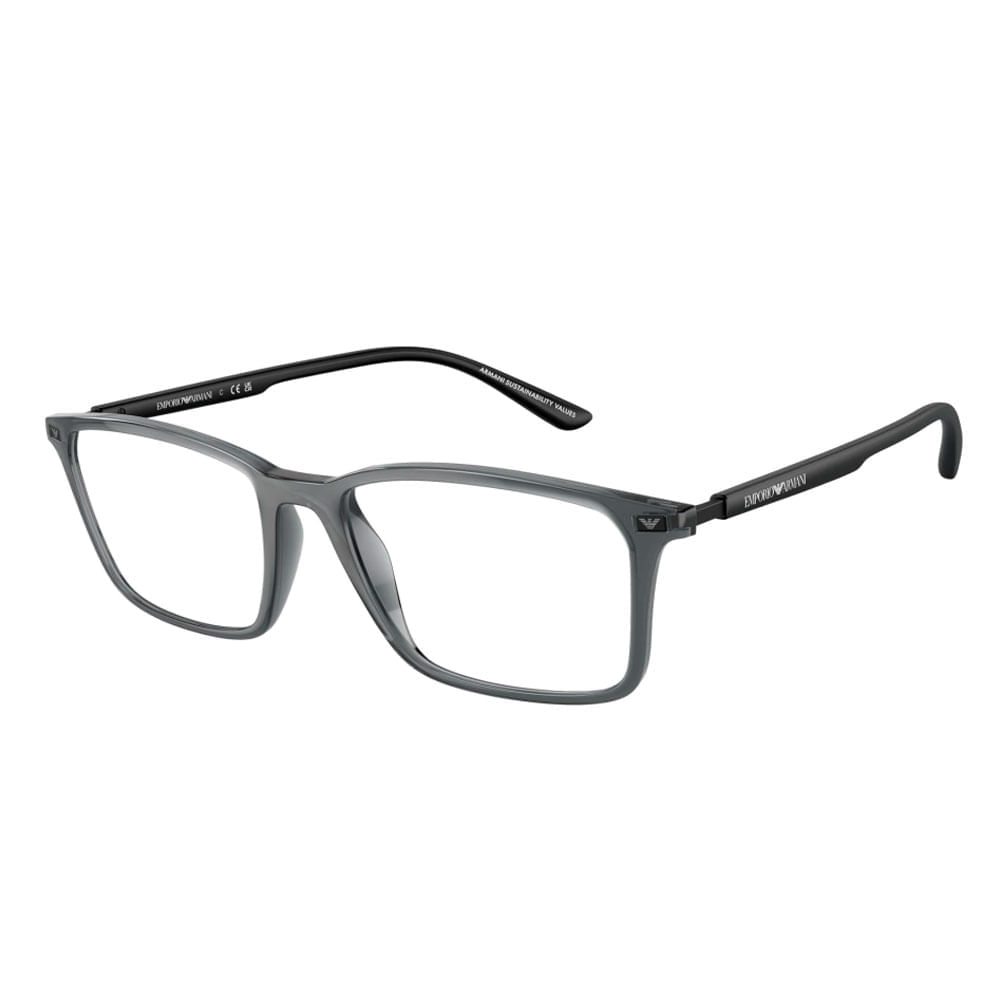 Armação de Óculos de Grau Masculino Emporio Armani Retangular EA3237 6106 Cor Preto Brilhante