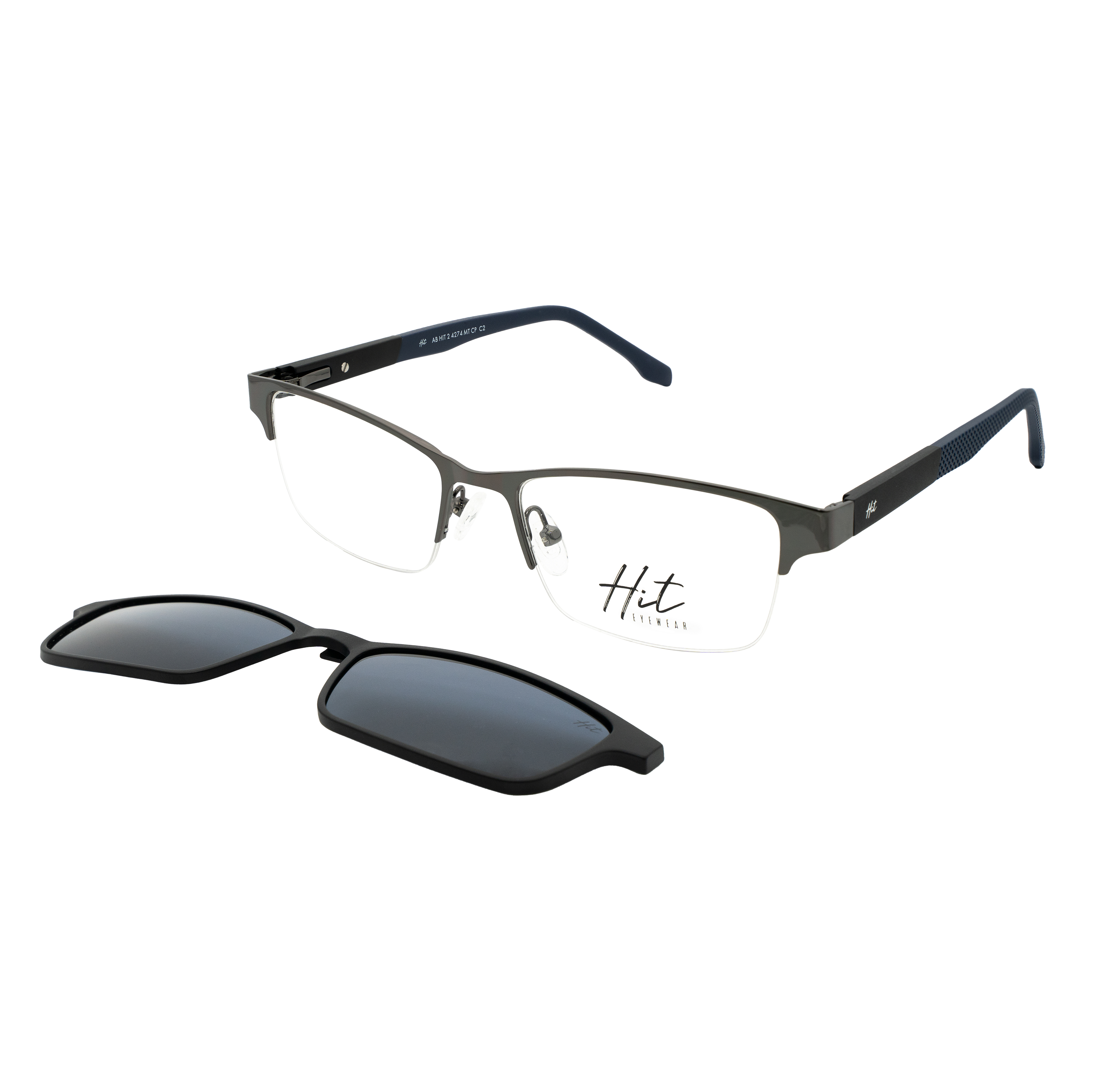 Armação para Óculos de Grau Masculino Hit 2 4274 Prata com Azul Armação para Óculos de Grau Masculino Hit 2 4274 Prata com A