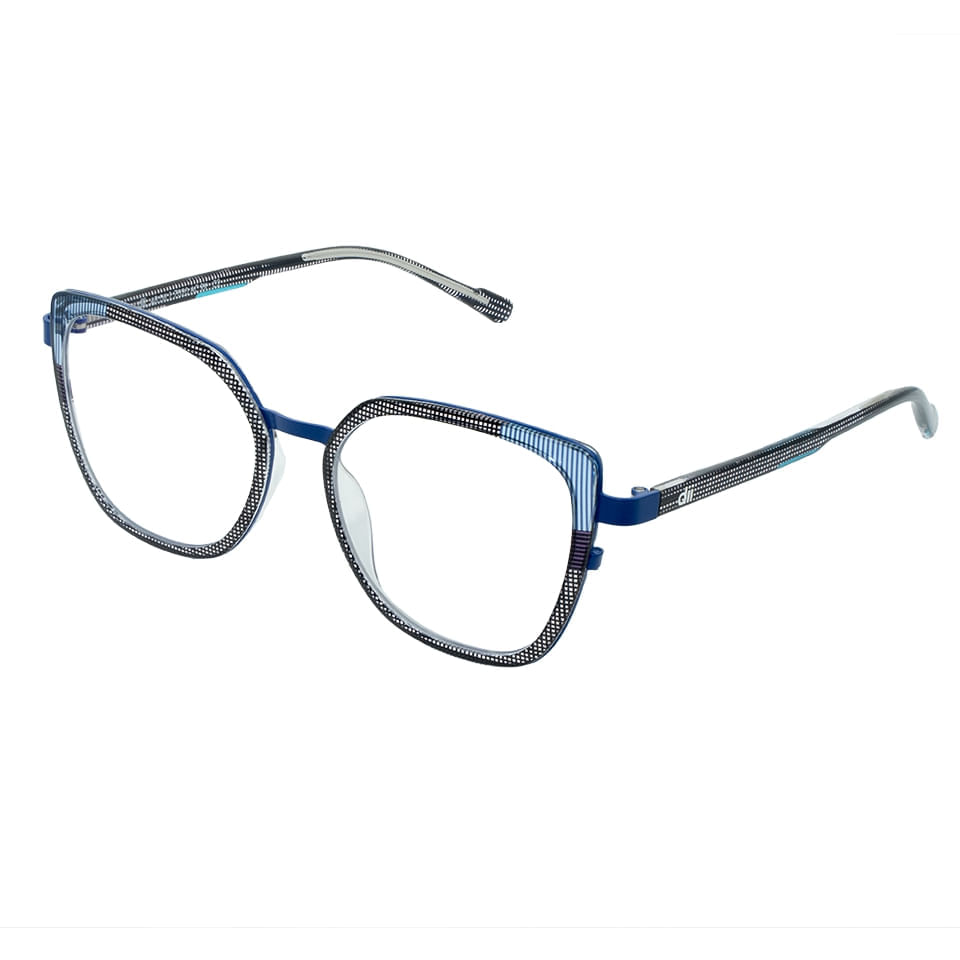 Armação para Óculos de Grau Feminino Dii Collection 1 7020 Estampa Xadrezcom Preto com Azul Armação para Óculos de Grau Feminino Dii Collection 1 7020 Estampa Xadre