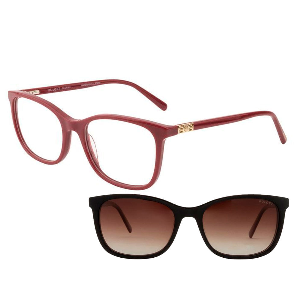 Armação de Óculos de Grau Feminina Bulget Quadrado BG6435 Cor Vermelho e Dourado