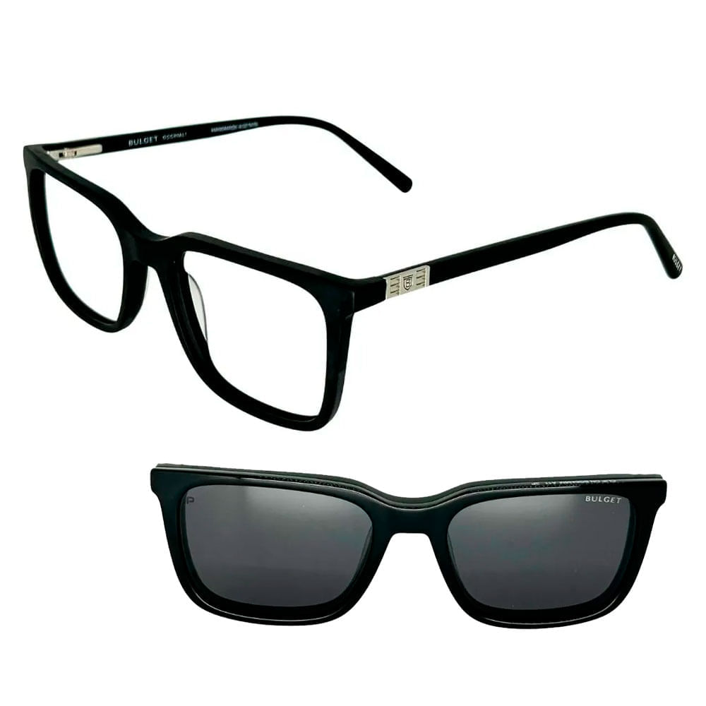 Armação de Óculos de Grau com Clipon Masculino Bulget Quadrado BG6438M Cor Preto Fosco