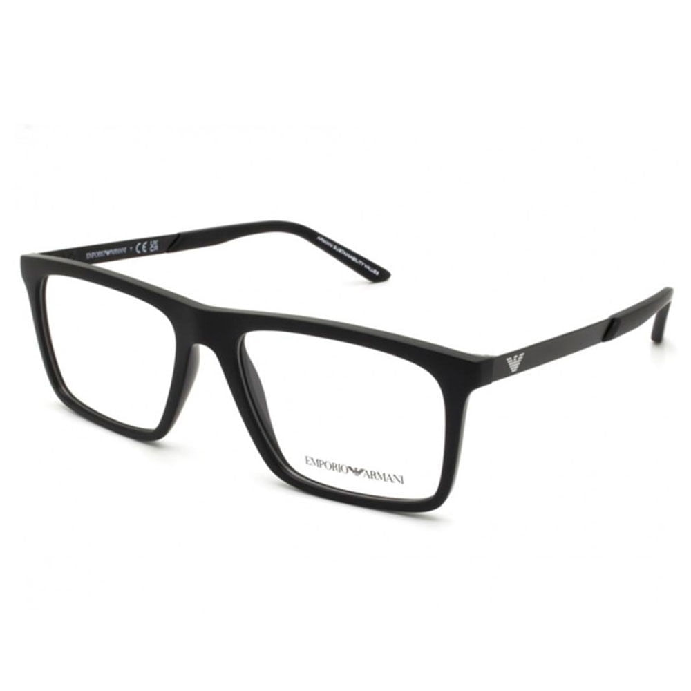 Armação de Óculos de Grau Masculino Emporio Armani Retangular EA3253 5001 Cor Preto Fosco