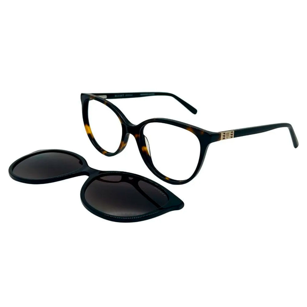 Armação de Óculos de Grau com Clipon Feminina Bulget Retrô BG6436 G21 Cor Preto Brilho