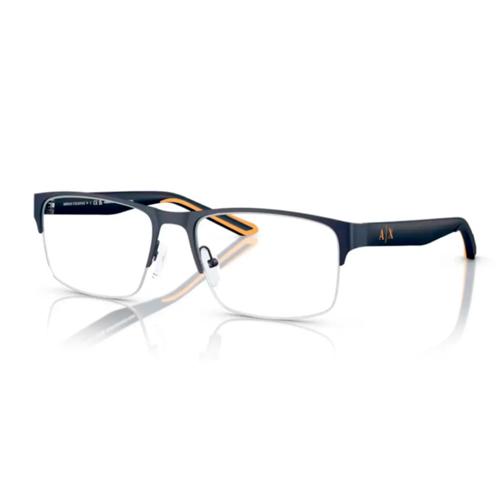 Armação de Óculos de Grau Masculino Armani Exchange Retangular AX1068 6099 Cor Azul Fosco Armação de Óculos de Grau Masculino Armani Exchange Retangular AX1068 6099 Cor A