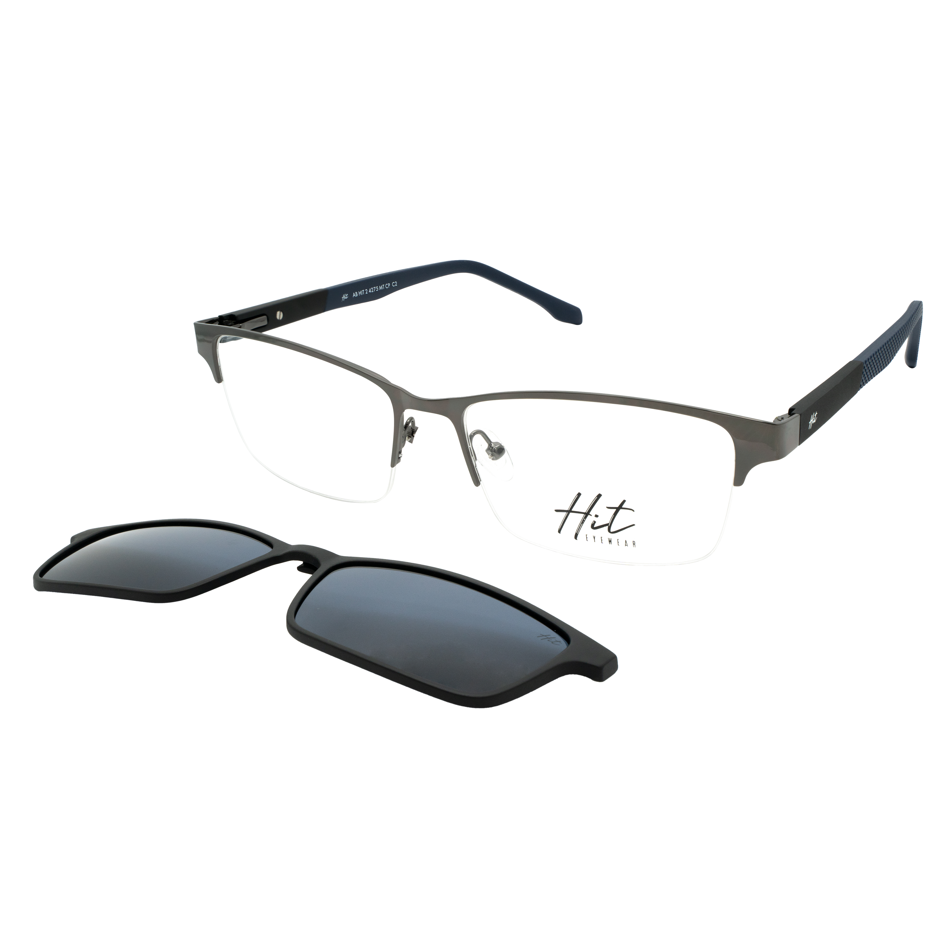 Armação para Óculos de Grau Masculino Hit 2 4275 Azul com Preto com Clip On Armação para Óculos de Grau Masculino Hit 2 4275 A