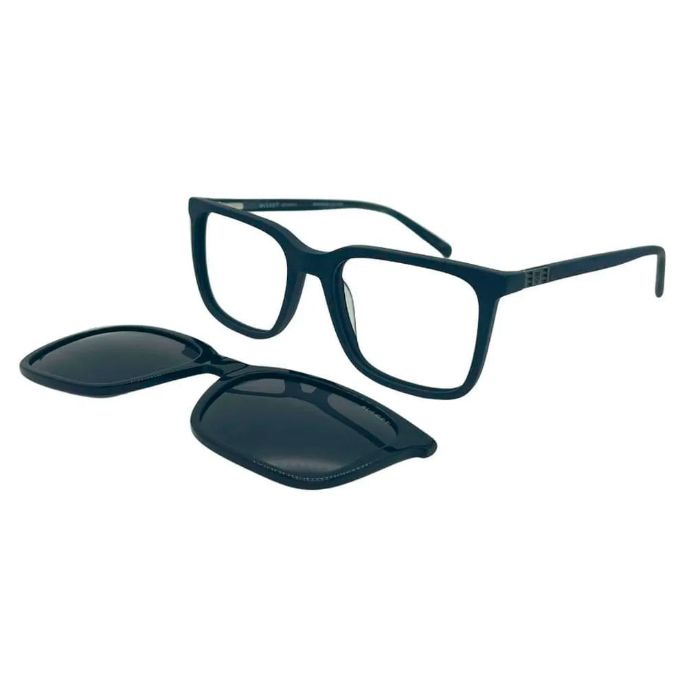 Armação de Óculos de Grau com Clipon Masculino Bulget Quadrado BG6438M Cor Azul Fosco Armação de Óculos de Grau com Clipon Masculino Bulget Quadrado BG6438M Cor A