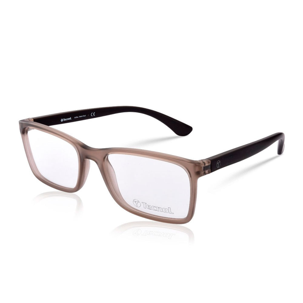 Armação de Óculos de Grau Masculino Tecnol Retangular TN3056 Cor Cinza Translúcido e Preto Armação de Óculos de Grau Masculino Tecnol Retangular TN3056 Cor Cin