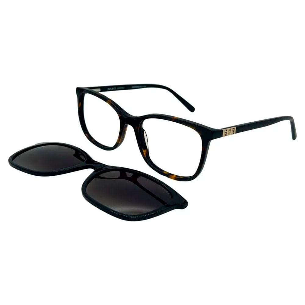 Armação de Óculos de Grau com Clipon Feminino Bulget Quadrado BG6435 G21 Cor Preto/Tartaruga
