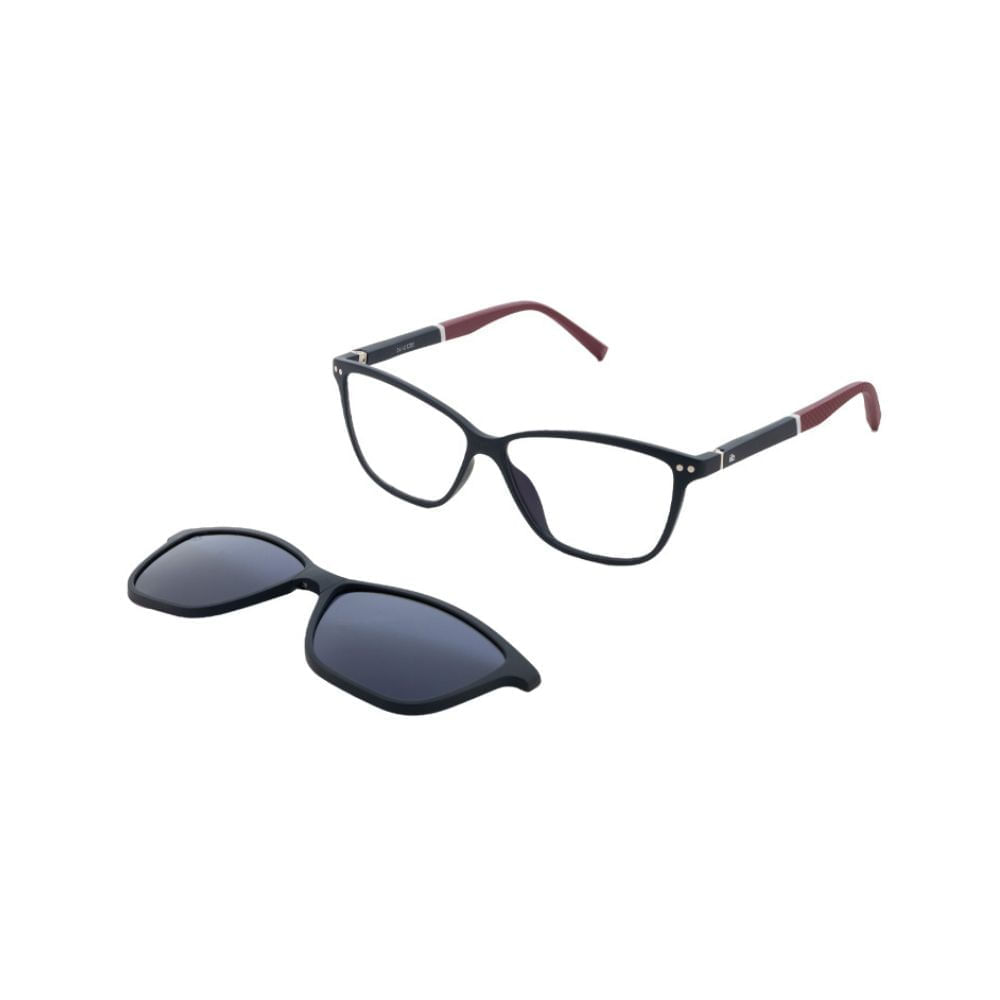 Armação para Óculos de Grau Feminino Dii Collection 1072 Azul com Vermelho com Clip On Armação para Óculos de Grau Feminino Dii Collection 1072 A