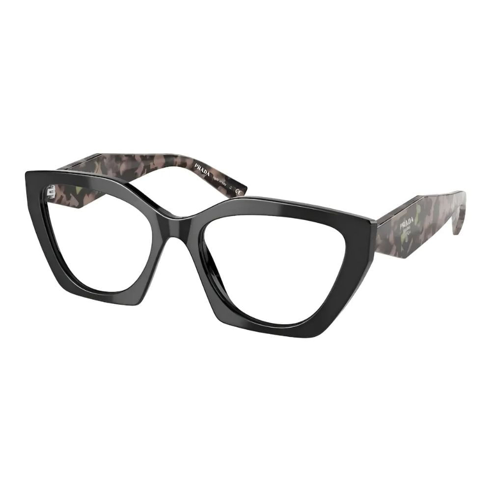 Armação de Óculos de Grau Feminina Prada Gatinho PR 09YV Cor Preto e Tartaruga Rosa