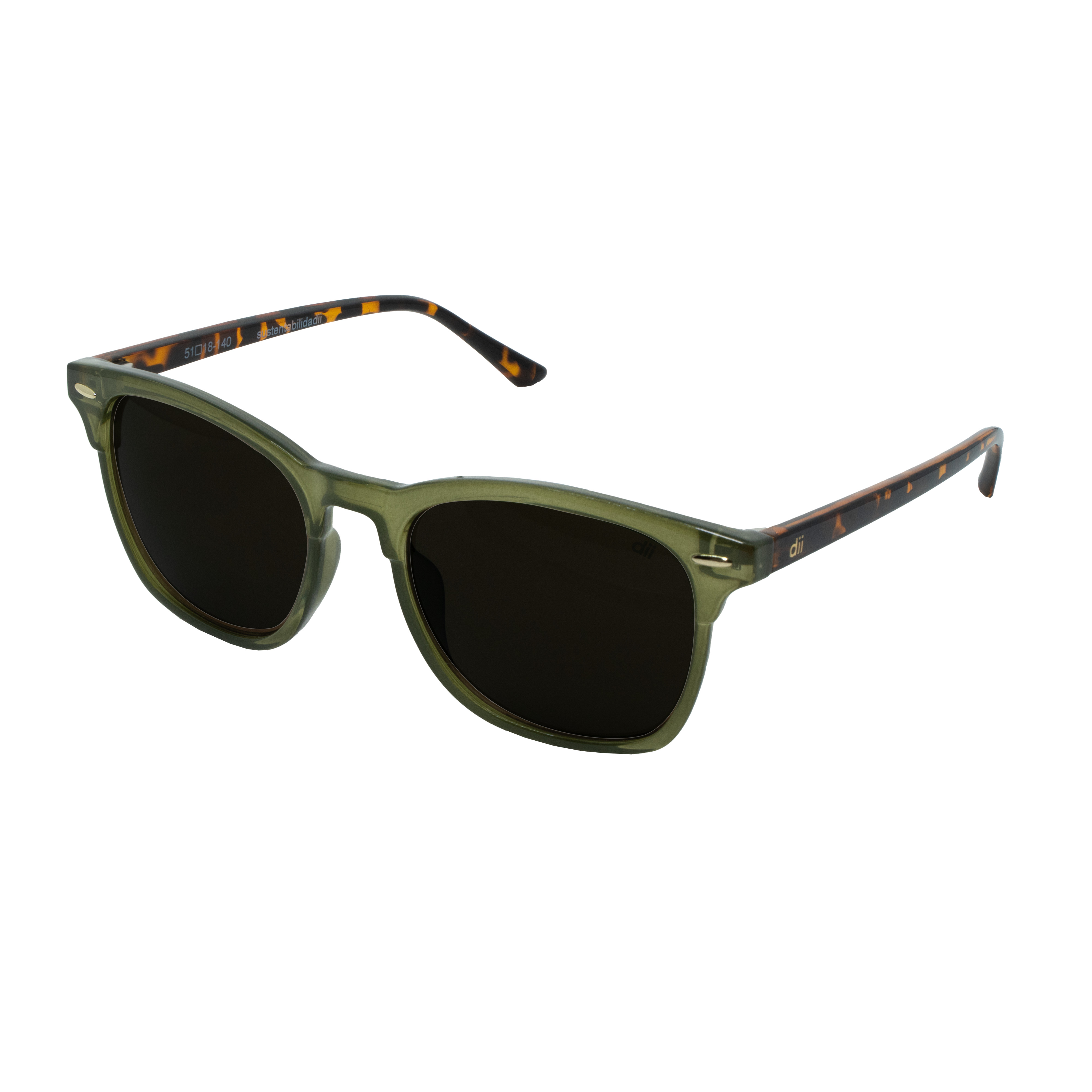 Óculos de Sol Unissex Dii Collection 1 9011 ECO Verde Militar Cristal com Demi Marrom