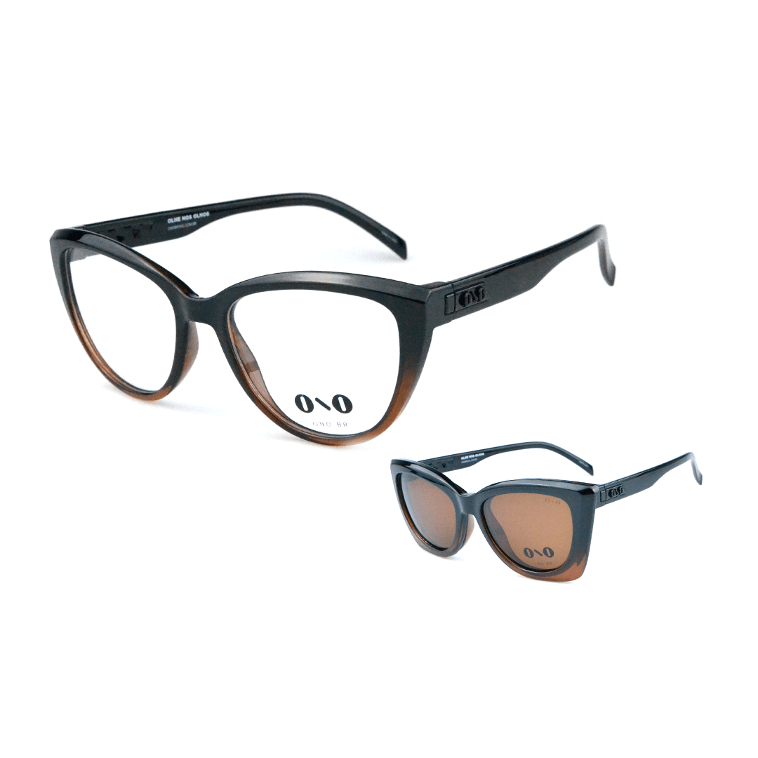 Óculos Clipon Ono, Itaúnas, modelo ON0032CP, cor preto com marrom, tamanho 55