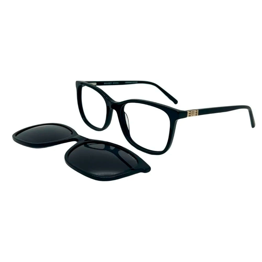 Armação de Óculos de Grau com Clipon Feminino Bulget Quadrado BG6435 A01 Cor Preto Brilho