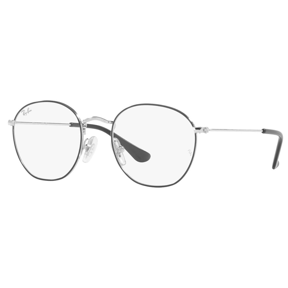 Armação de Óculos de Grau Rayban Junior, modelo RY9572V, cor Preto com Prata, tamanho 48