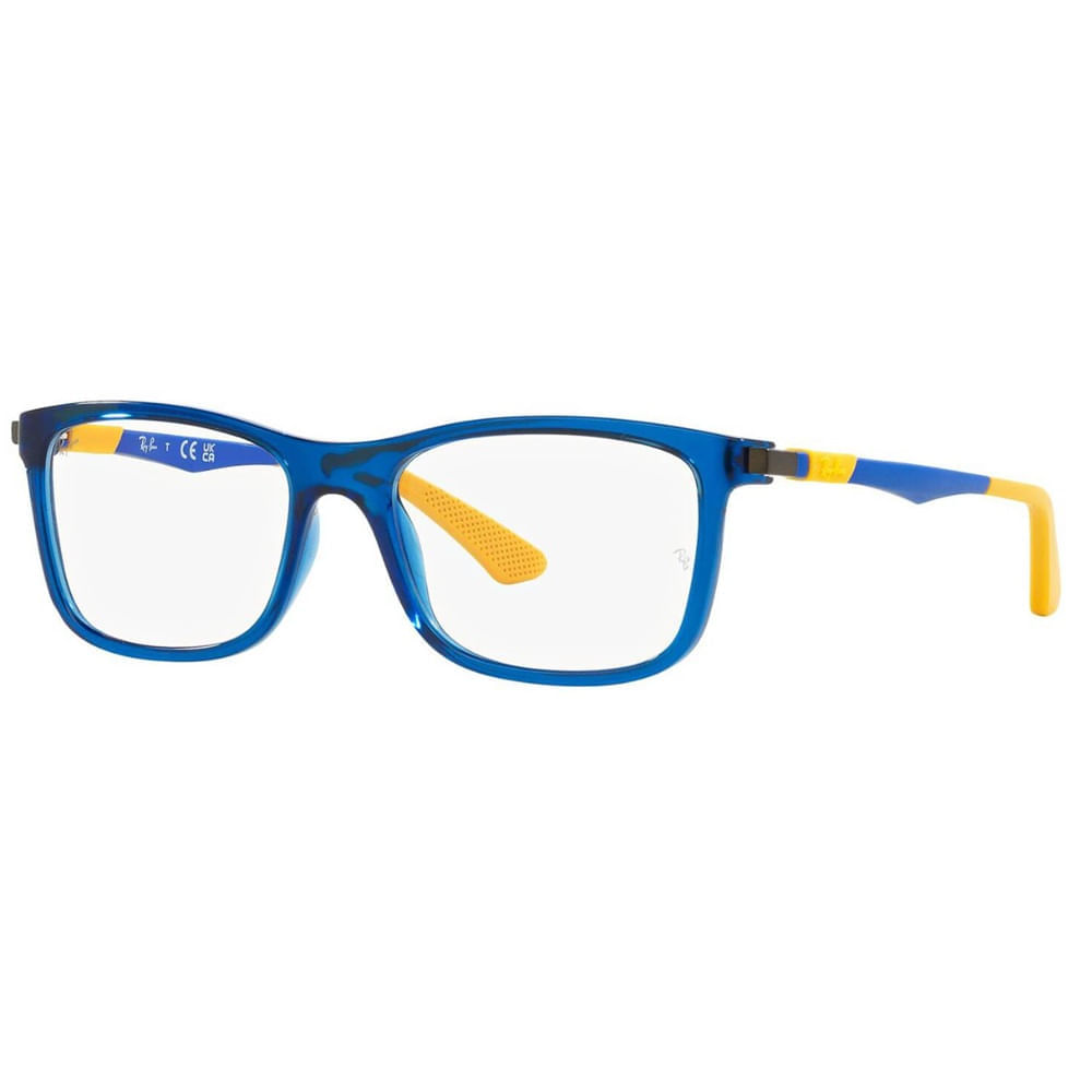 Armação de Óculos de Grau Rayban Junior, modelo RY1549, cor Azul Transparente com Amarelo, tamanho 46 Armação de Óculos de Grau Rayban Junior, modelo RY1549, cor A