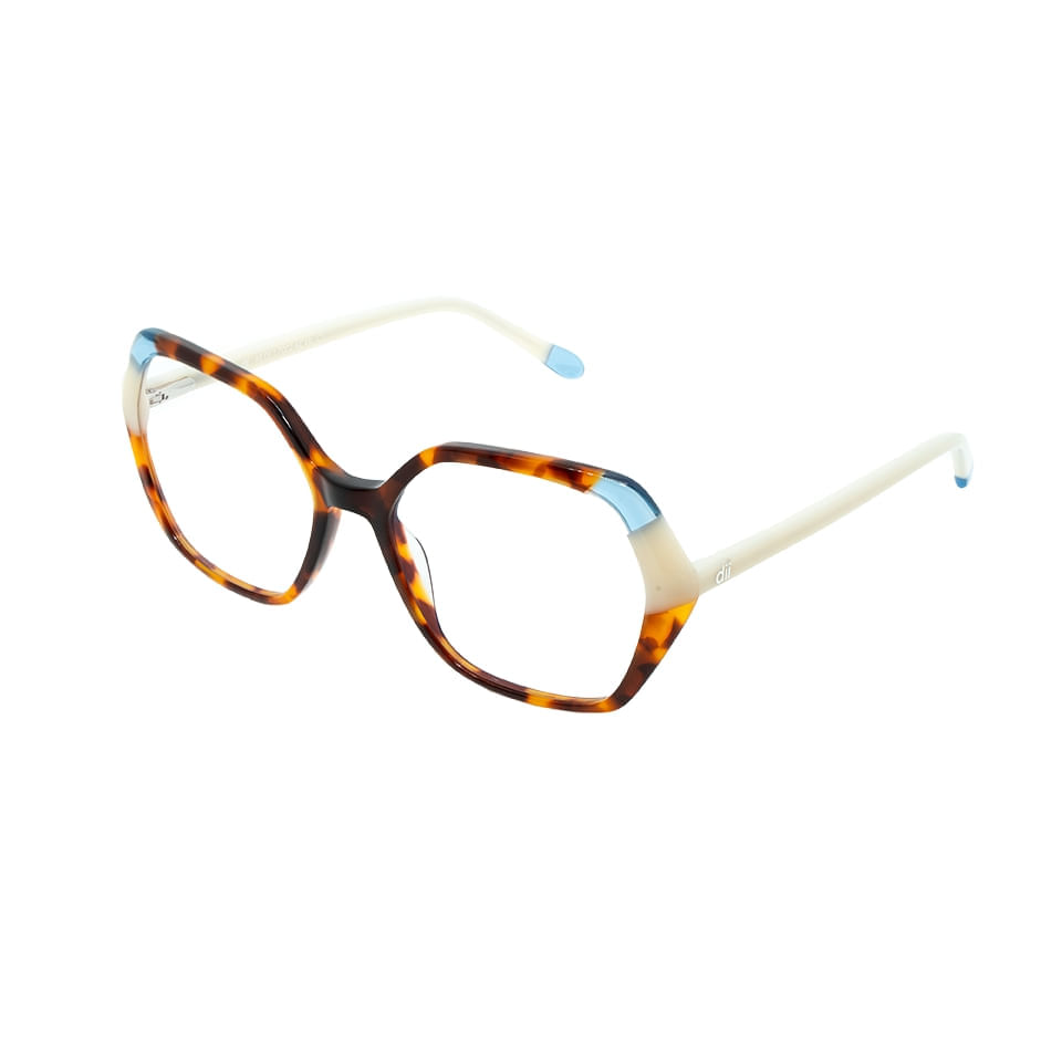 Armação para Óculos de Grau Feminino Dii Collection 1 7002 Demi Laranja com Azul com Off White Armação para Óculos de Grau Feminino Dii Collection 1 7002 Demi Laranja com A