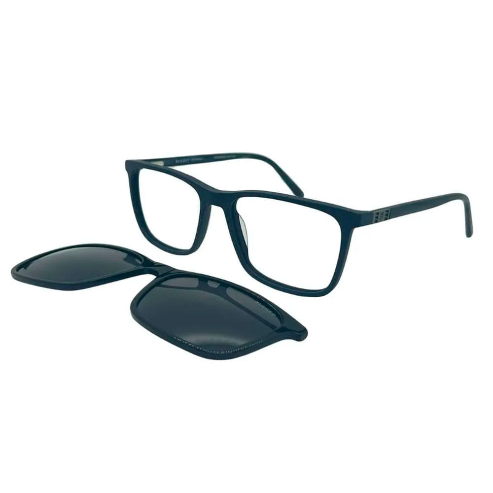 Armação de Óculos de Grau com Clipon Masculino Bulget Quadrado BG6437M Cor Azul Fosco Armação de Óculos de Grau com Clipon Masculino Bulget Quadrado BG6437M Cor A
