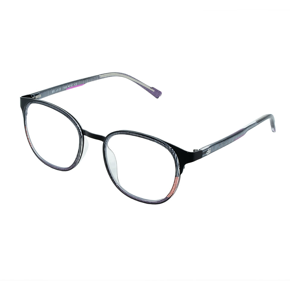 Armação para Óculos de Grau Feminino Dii Collection 1 7019 Estampa Listrada com Preto com Lilás