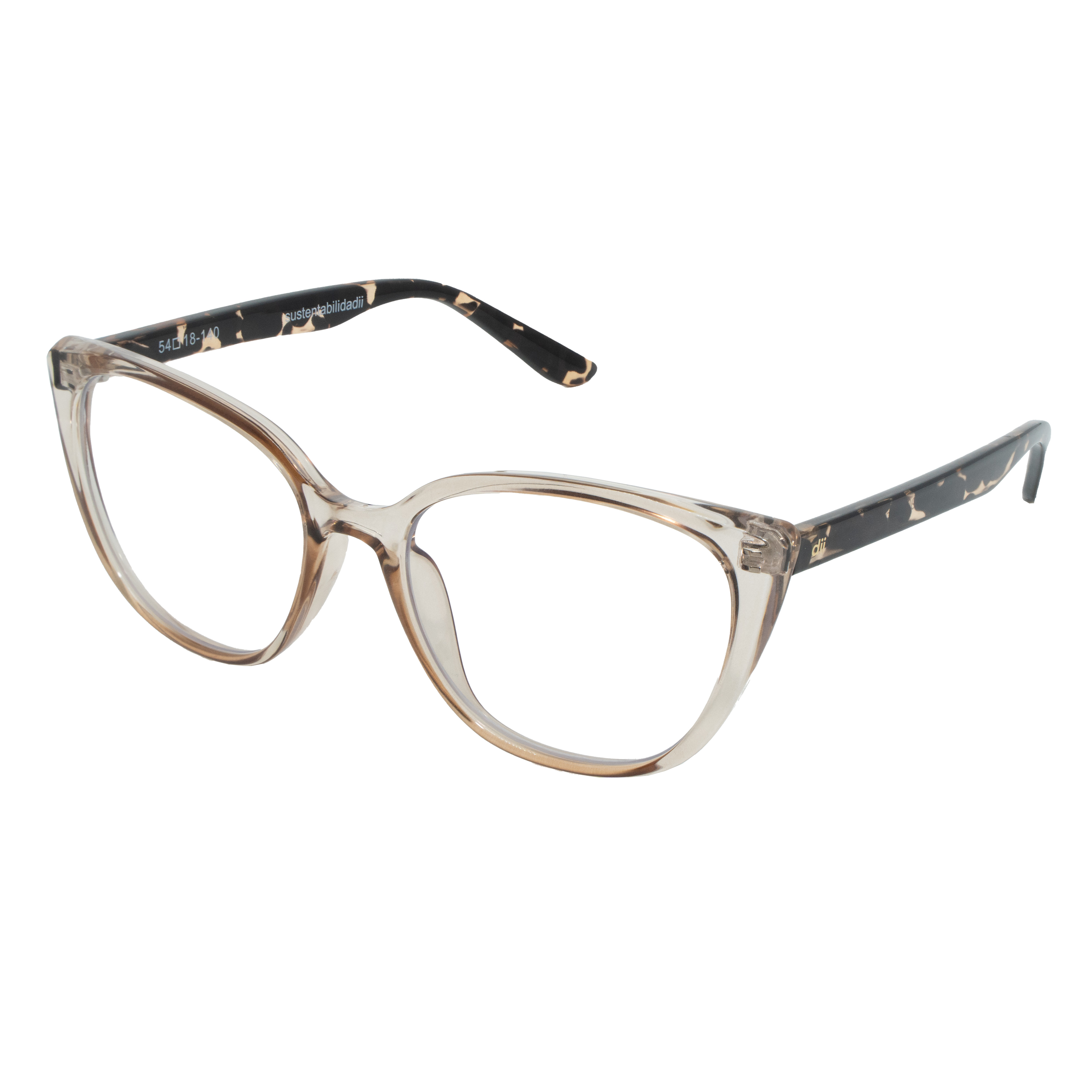 Armação para Óculos de Grau Feminino Dii Collection 1 9005 ECO Pêssego Cristal com Demi Pêssego