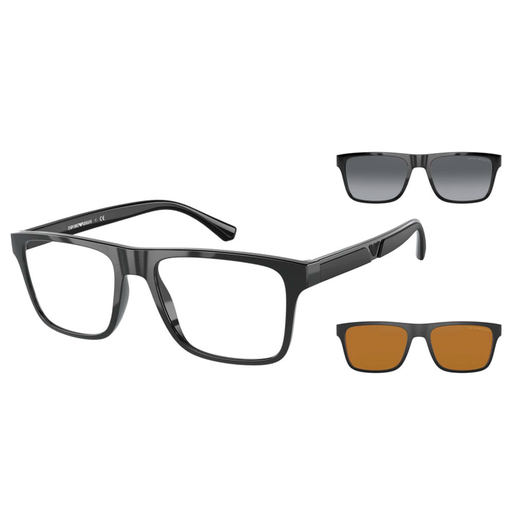 Armação de Óculos de Grau com Clipon Masculino Emporio Armani Quadrado EA4115 Cor Preto
