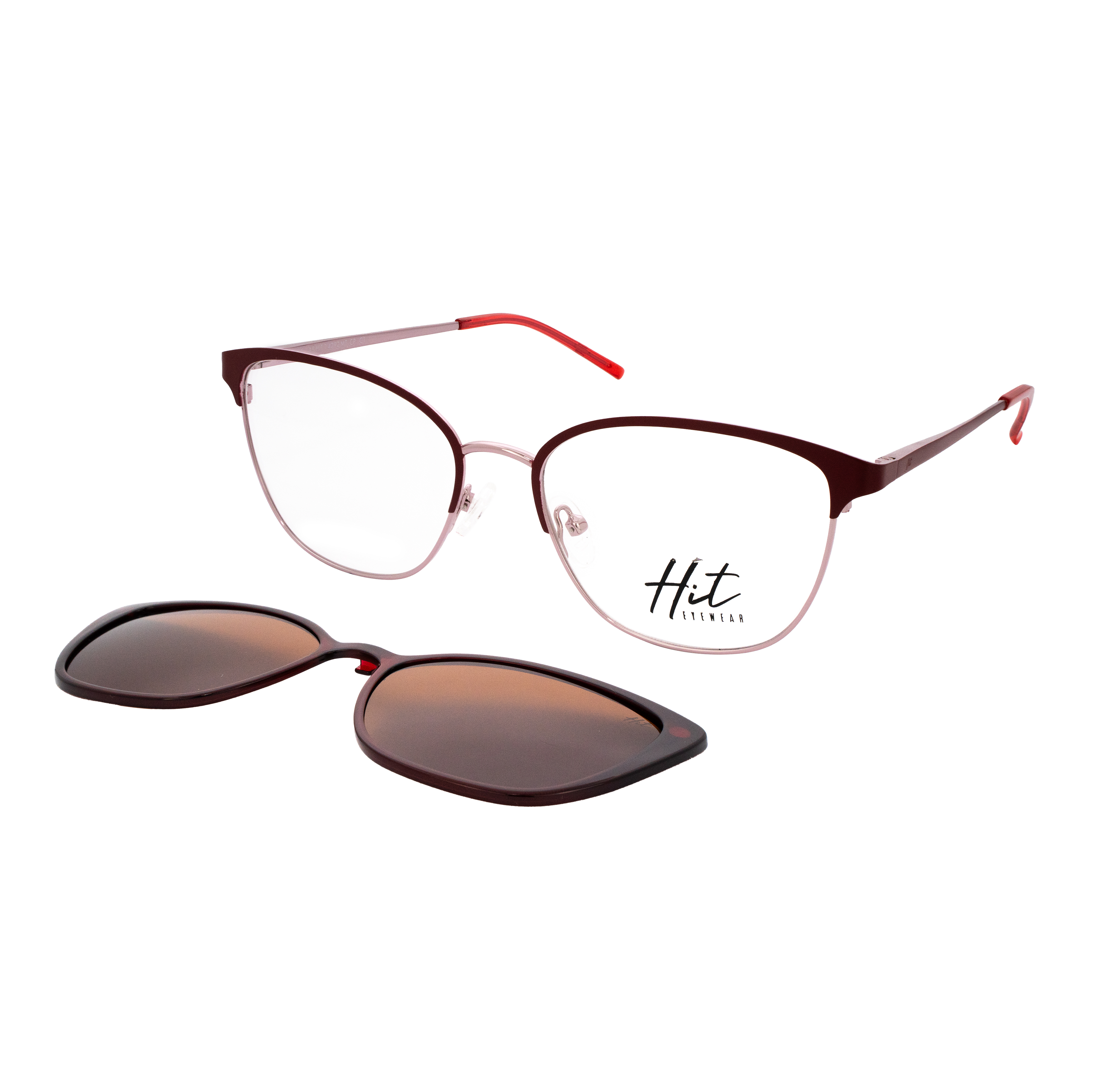 Armação para Óculos de Grau Feminino Hit 1 4292 Bordô com Rose com Clip On
