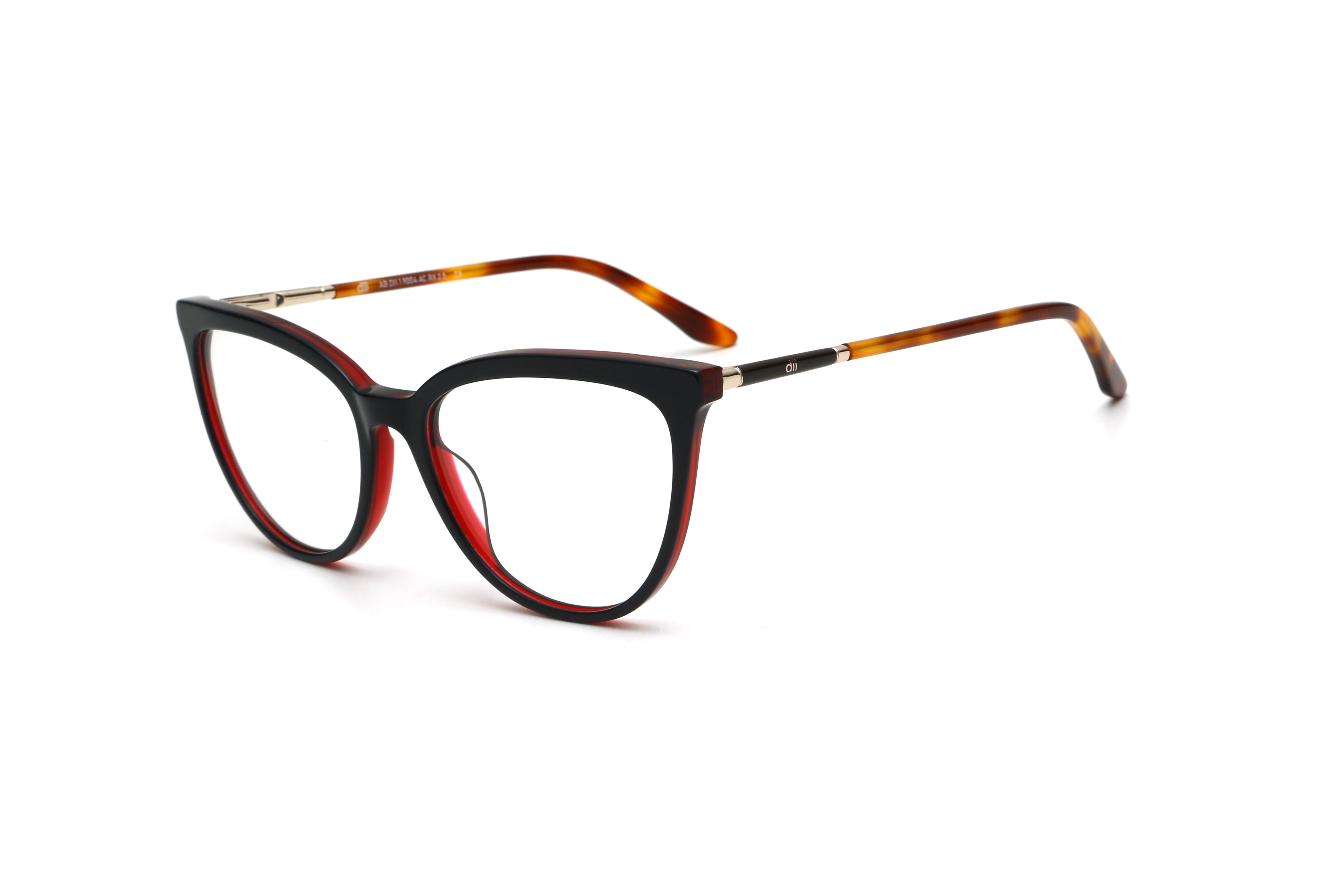 Armação para Óculos de Grau Feminino Dii Collection 1 9004 Preto com Vermelho e Demi Marrom