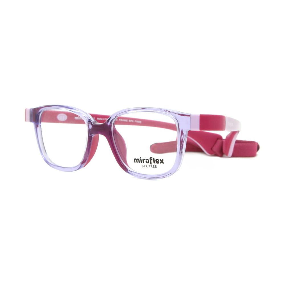 Armação de Óculos de Grau Infantil Miraflex Retangular MF4005 cor Rosa Translúcido