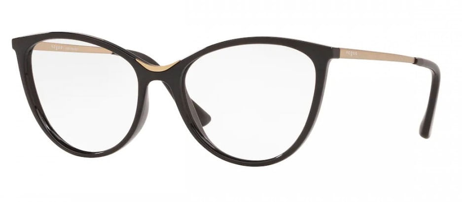 Armação de Óculos de Grau Feminina Vogue Gatinho VO5320L Cor Preto e Dourado